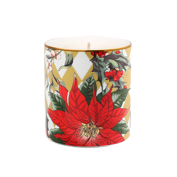 Halcyon Days Gold Parterre with Poinsettia Candle