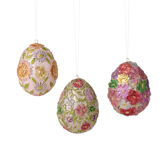 Decorative Floral Eggs, Set of 3