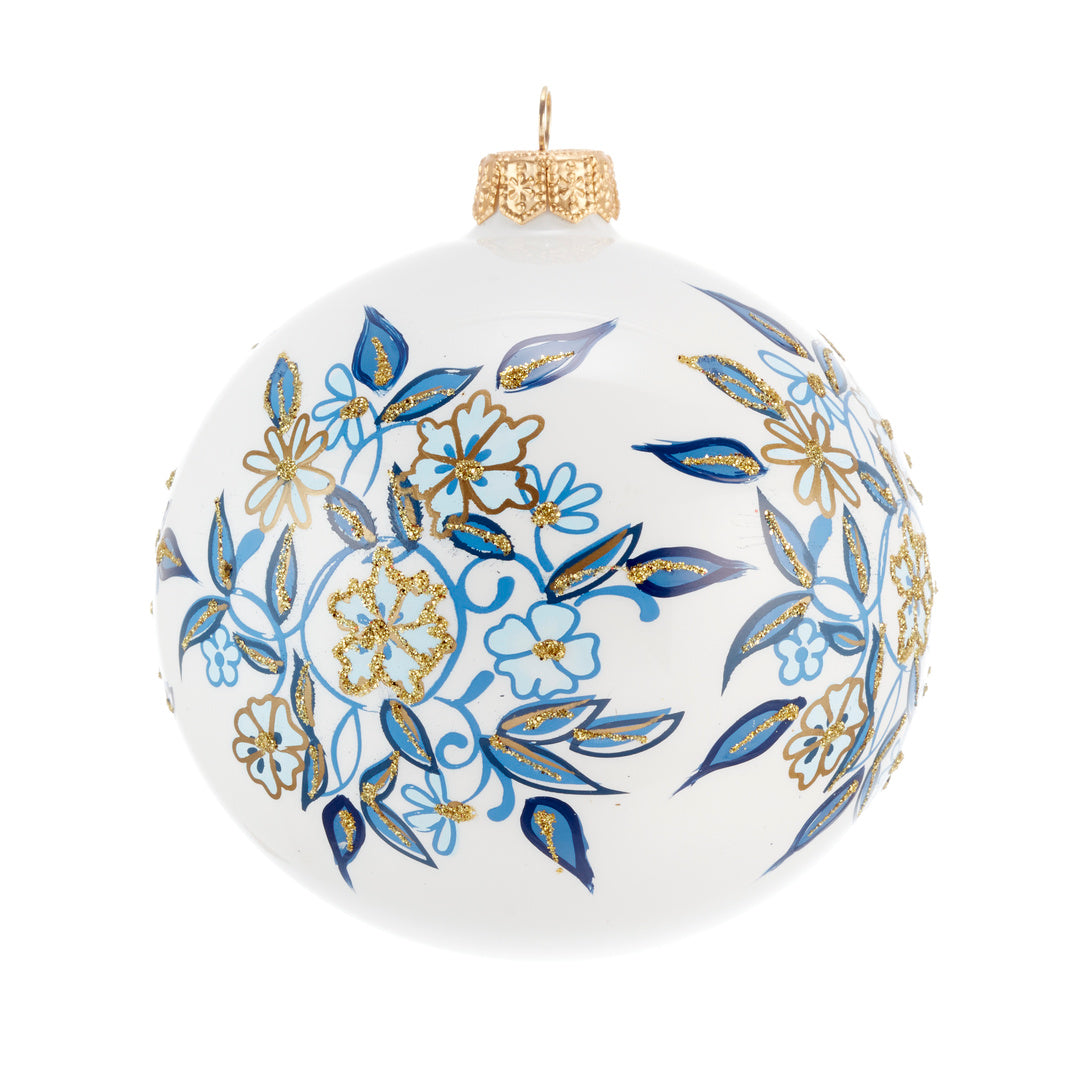 Blue & White Floral Ball Ornament