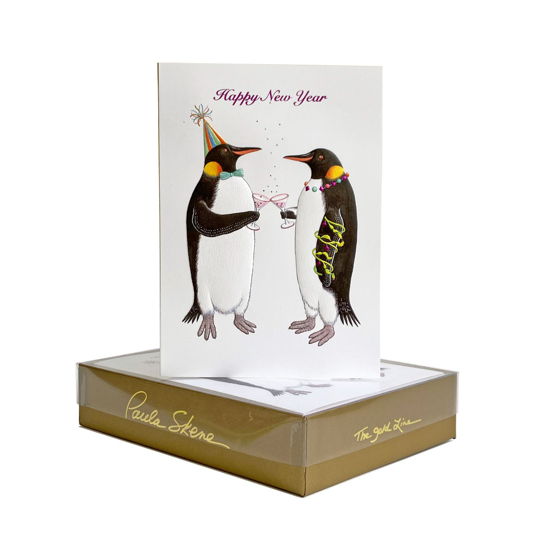 Paula Skene Happy New Year Penguins Note Cards, Set of 8