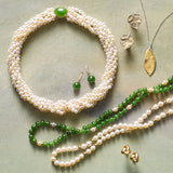 4mm Pearl 6-Strand Twist & Green Nephrite Jade Necklace
