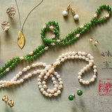 5mm Green Nephrite Jade & Pearl Station Rope Necklace