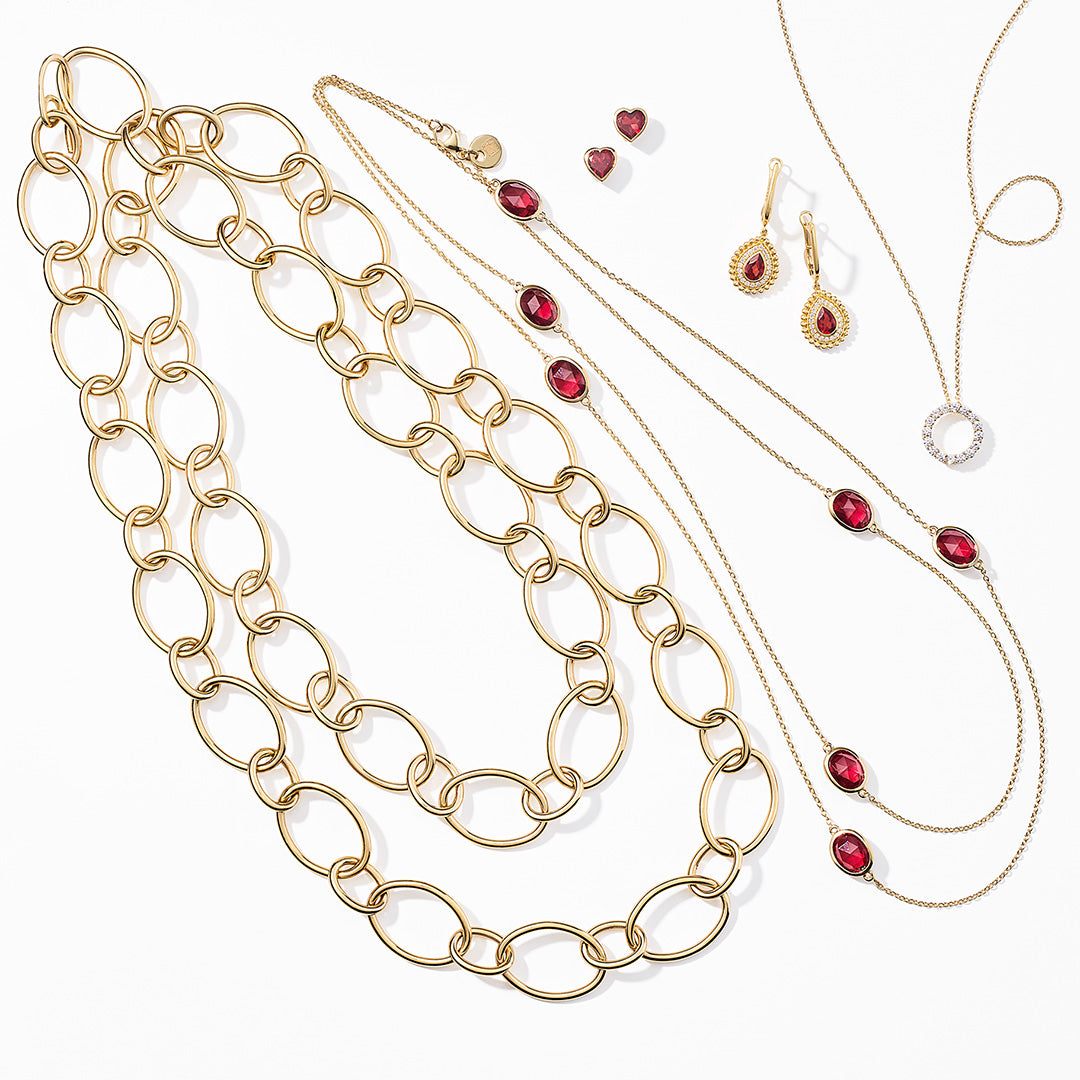 Oval Garnet Station Necklace