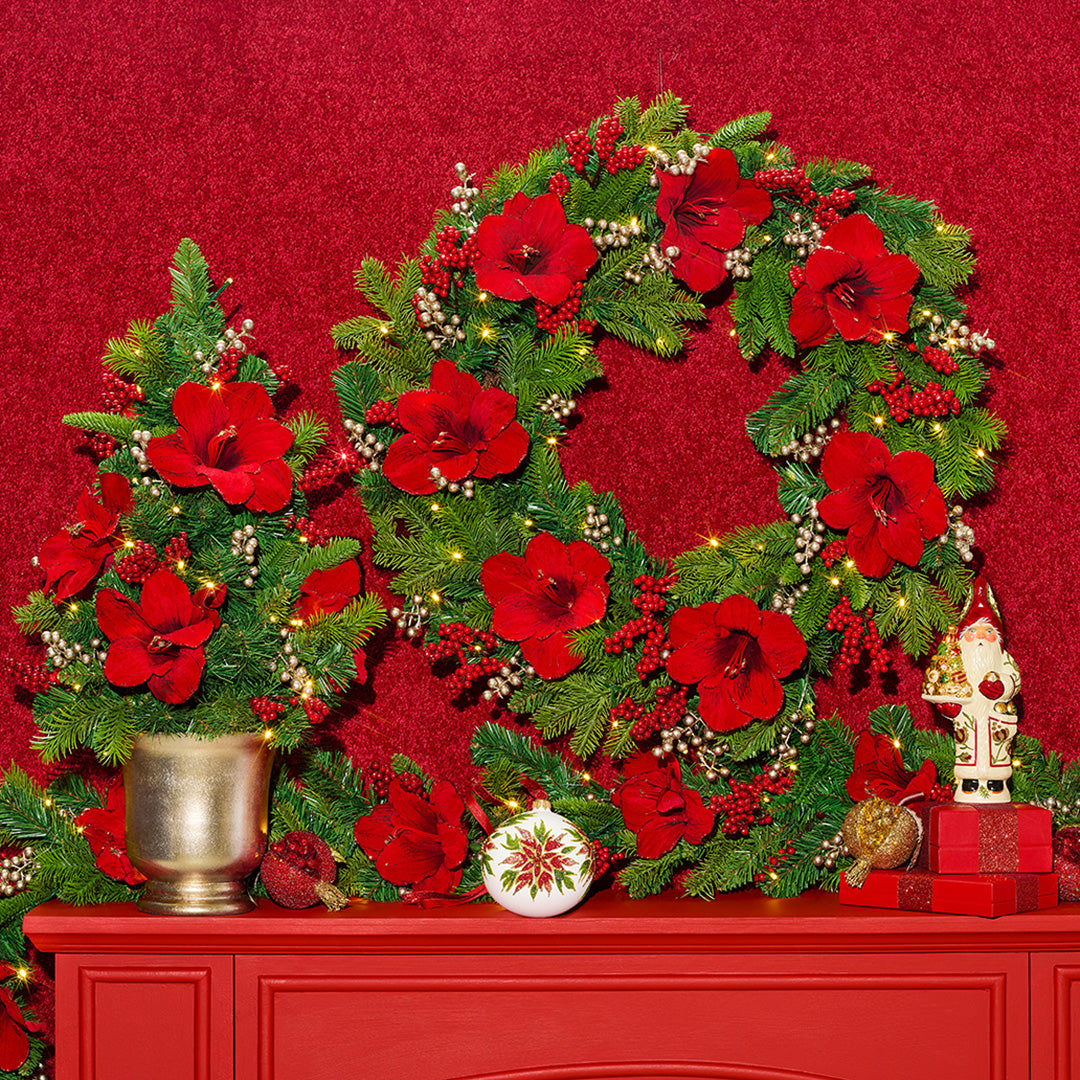 Pre-Lit Crimson Garden Garlands, Set of 2