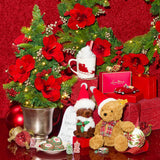Red Holiday Flowers on White Ball Ornament