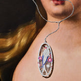 Art Deco Multi-Gemstone Magpie Pin-Pendant Necklace