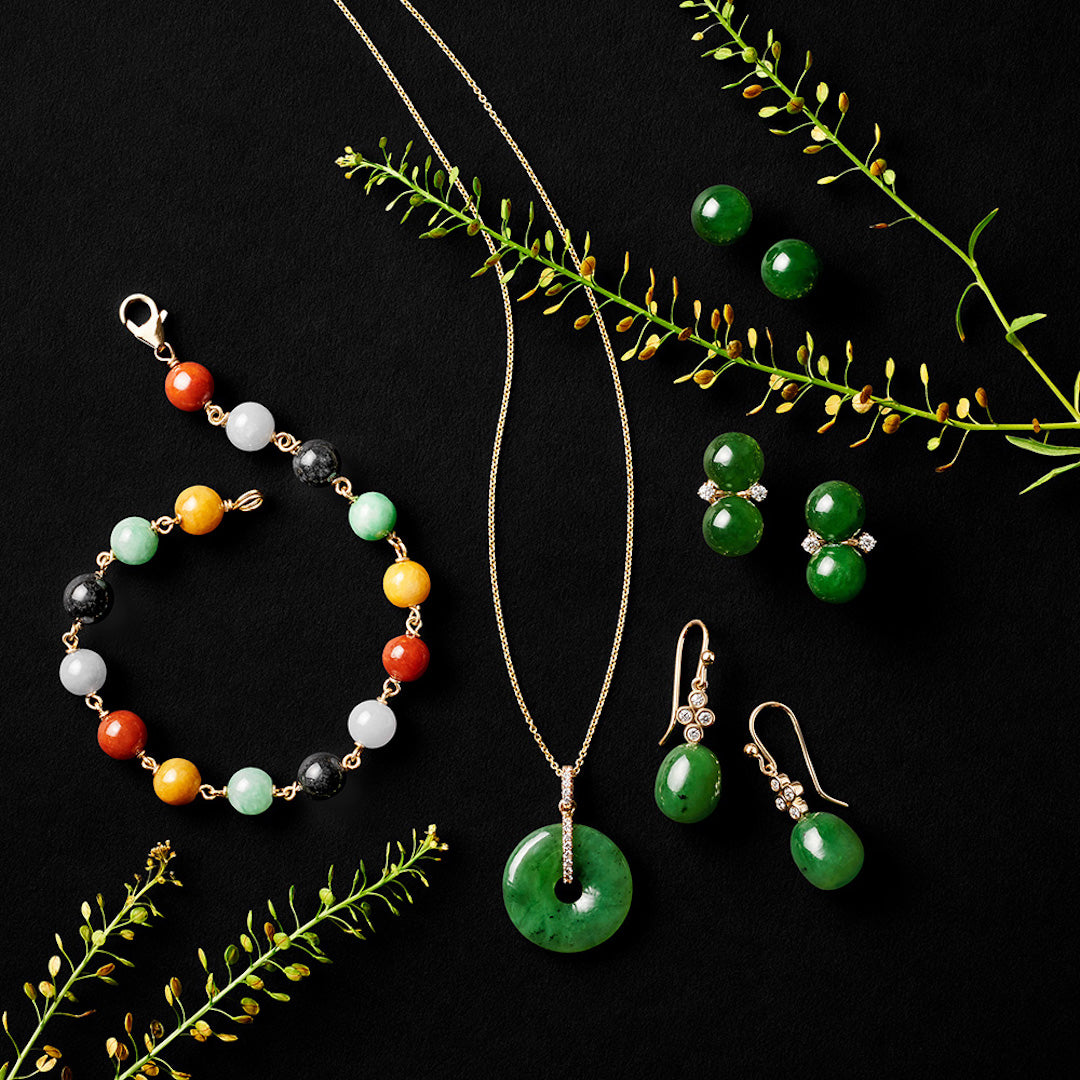 Green Nephrite Jade & Diamond Drop Earrings