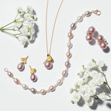 Ginkgo Leaf & Pink Pearl Pendant Necklace