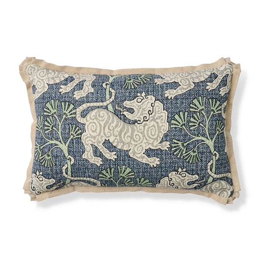 Lion Dance Lumbar Pillow, Indigo