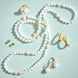 6mm White Jade & Gold Bead Station Rope Necklace