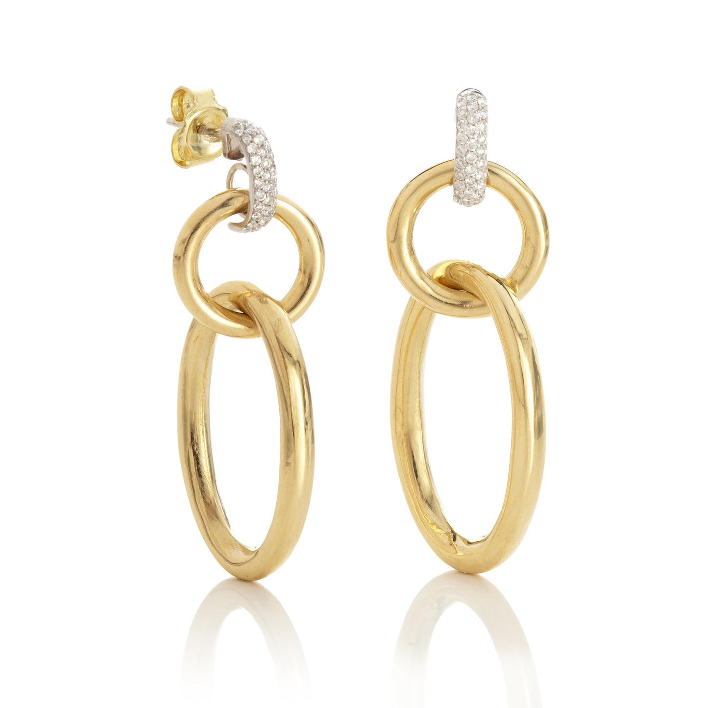 Pavé Diamond & Gold Open Link Drop Earrings