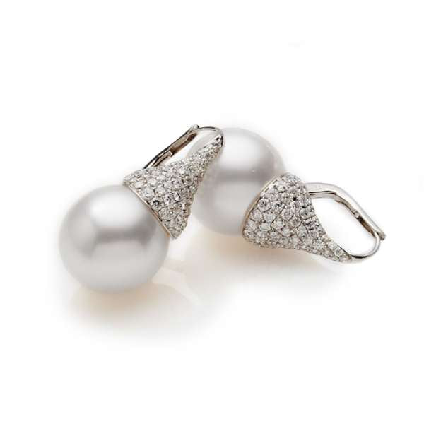 South Sea Pearl & Pavé Diamond Kiss Earrings