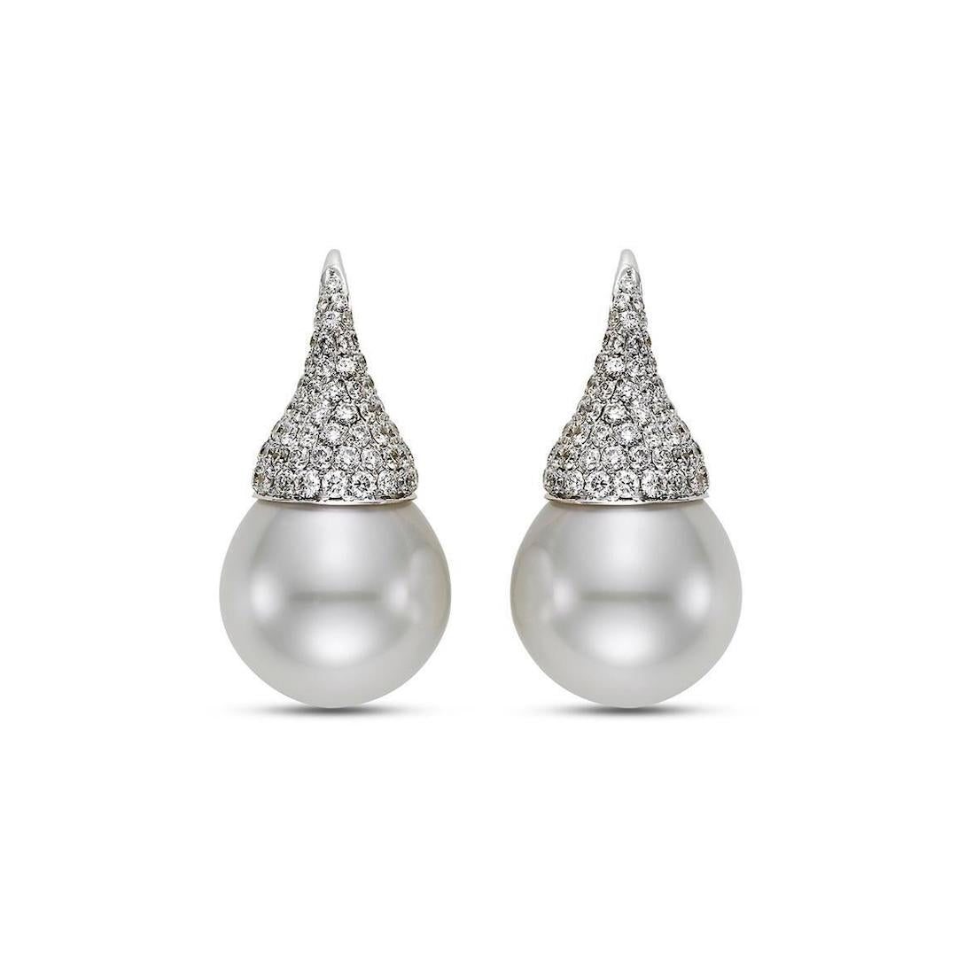 South Sea Pearl & Pavé Diamond Kiss Earrings