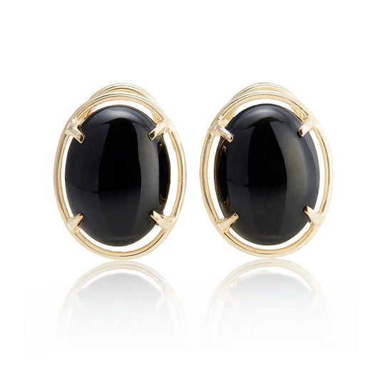 Gump's Signature Black Jade Cabochon & Gold Earrings