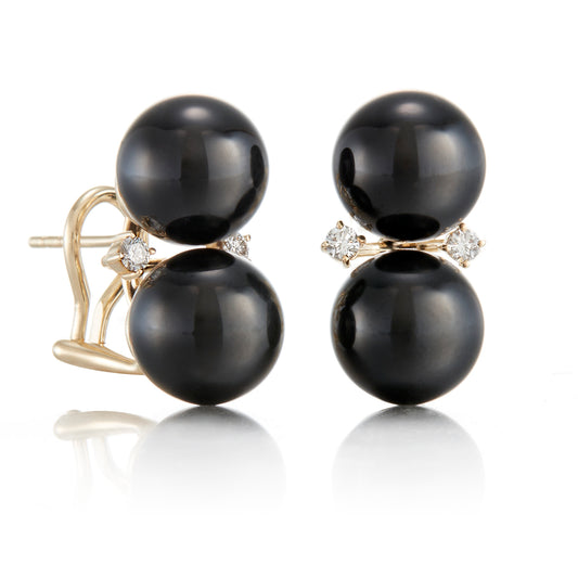 Les Deux Earrings in Black Jade & Diamonds