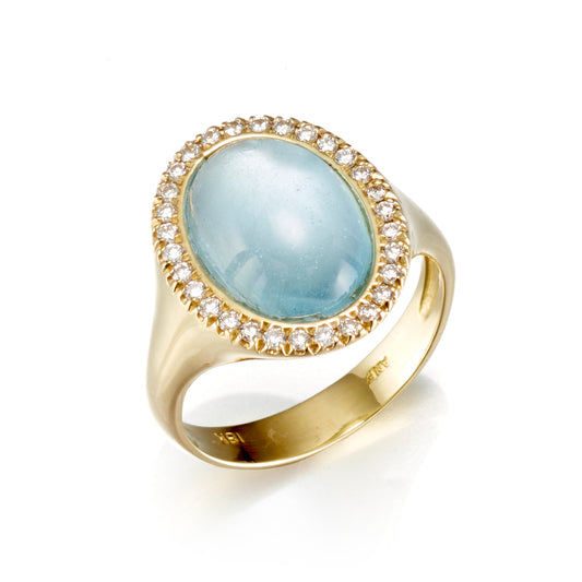 Aquamarine Cabochon & Diamond Ring