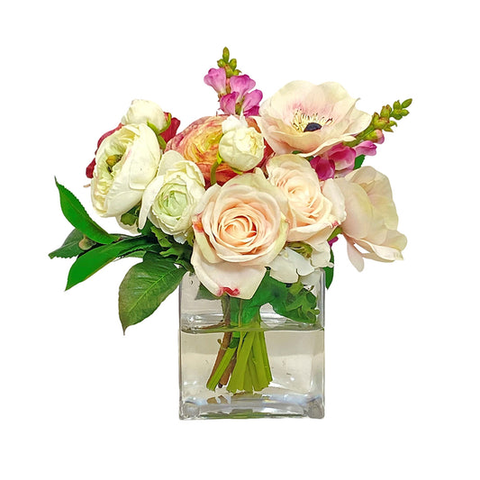 Paloma Ranunculus & Roses in Cube Vase